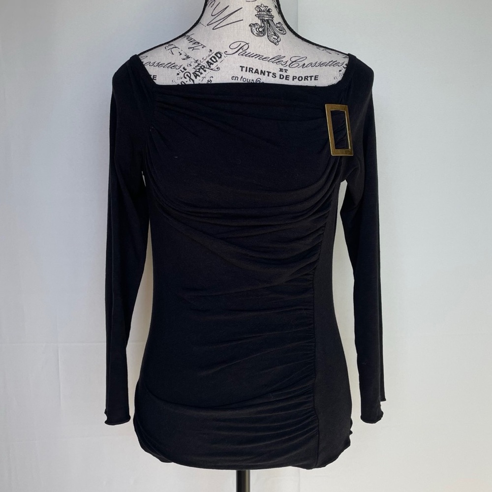 Lew Megram Collection long sleeve draped buckle blouse top size S small NWOT